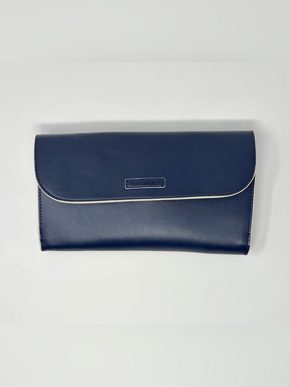 Vera Bradley Navy Leather Clutch Purse with Optional Crossbody Strap